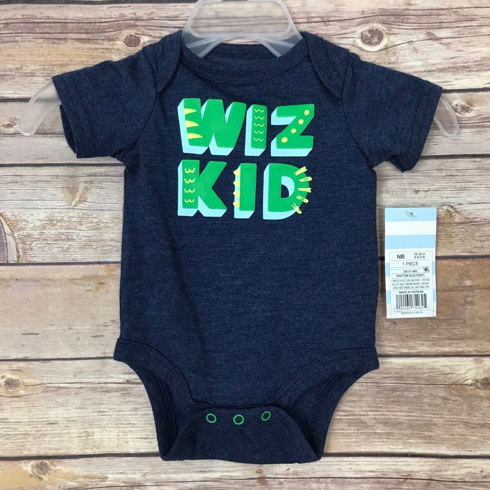 Cat And Jack Bodysuit Baby Boy Newborn Blue Wiz Kid Short Sleeve One Piece